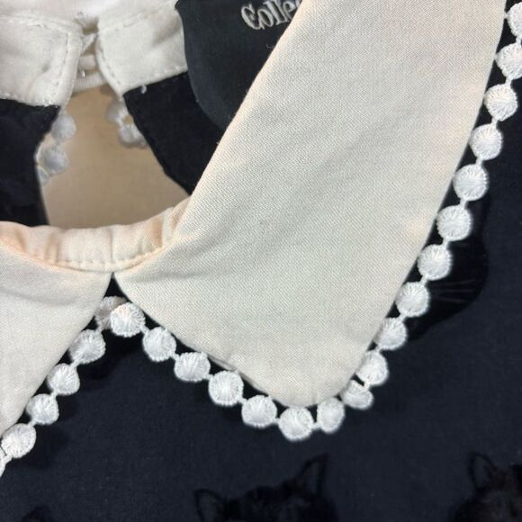 Girl’s Collectif X ModCloth Black Velvet Cat Blouse with White Collar Size 6 - Picture 7 of 8